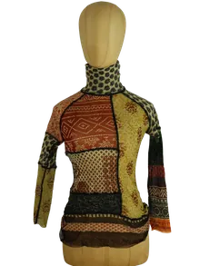 Jean Paul Gaultier Classique Patchwork-Mesh-Top Damen
